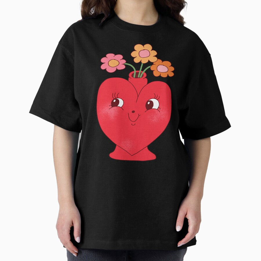 Happy Heart Flower Vase Oversized T-Shirt