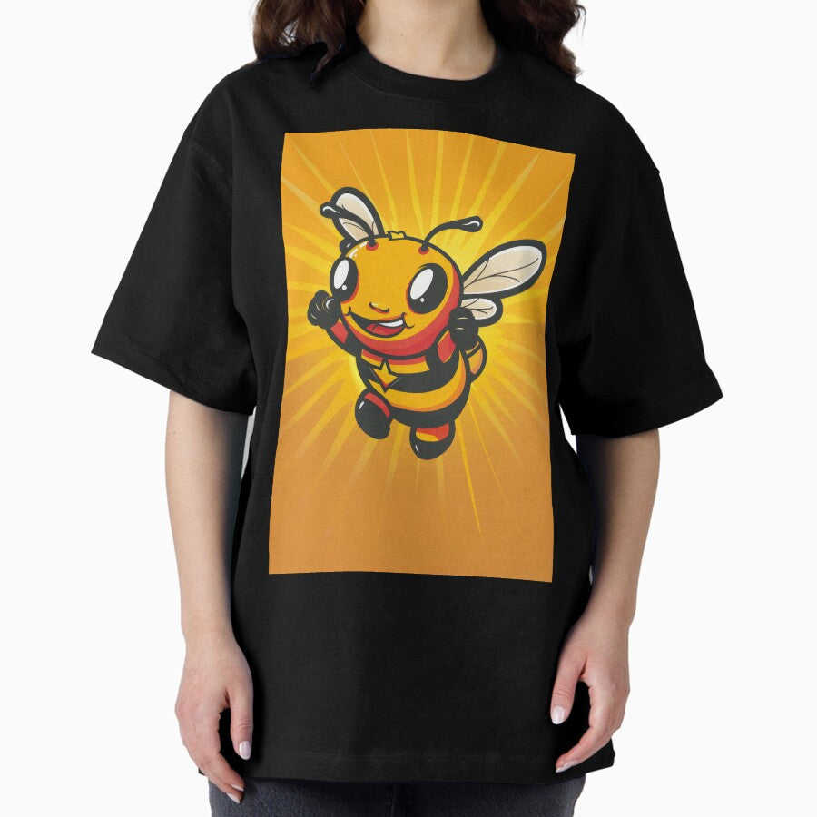 Anthropomorphic Superhero Bee in Vibrant Colors Oversized T-Shirt