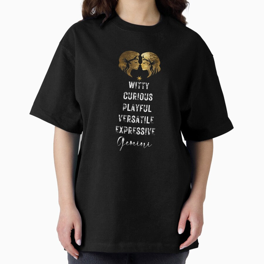Gemini The Twins Characteristics - White Writing Oversized T-Shirt