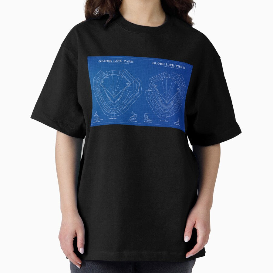 Globe Life Park vs Globe Life Field (Blueprint) Oversized T-Shirt