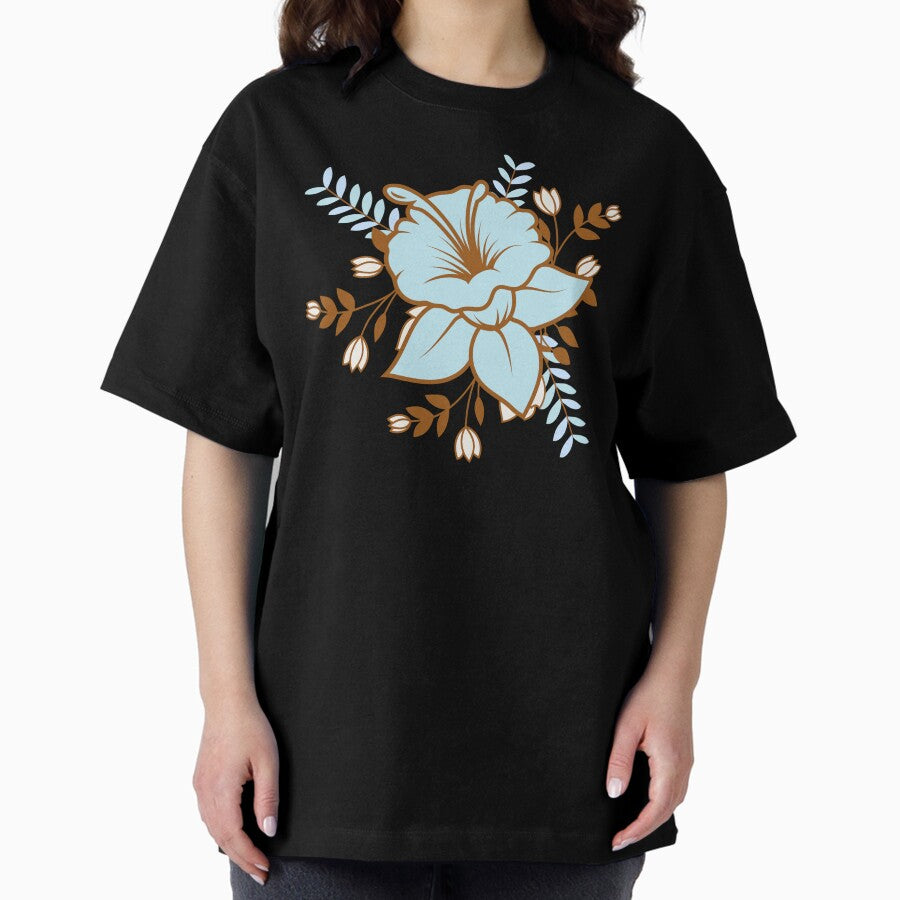 Art Deco Retro Flower Pattern Tropical Oversized T-Shirt