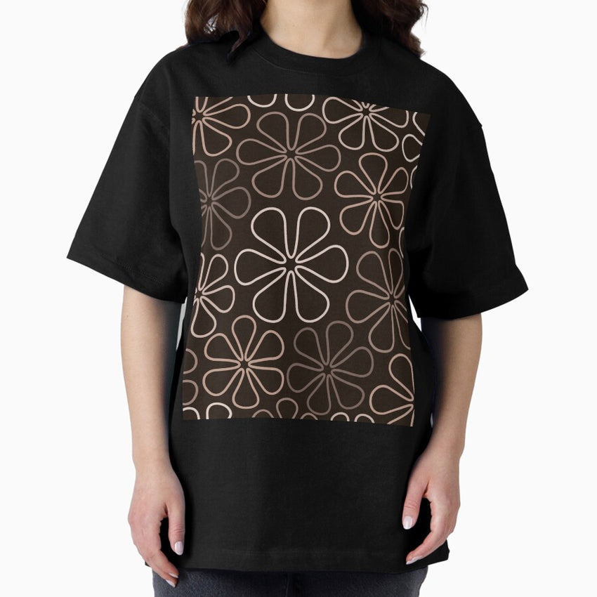 Abstract Flower Outlines Browns and Creams Oversized T-Shirt