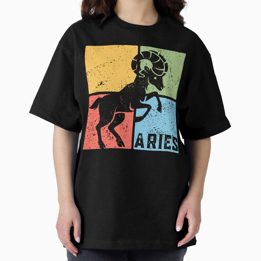 Aries Zodiac Sign - Pastel Retro - Pop Art Geometric Oversized T-Shirt