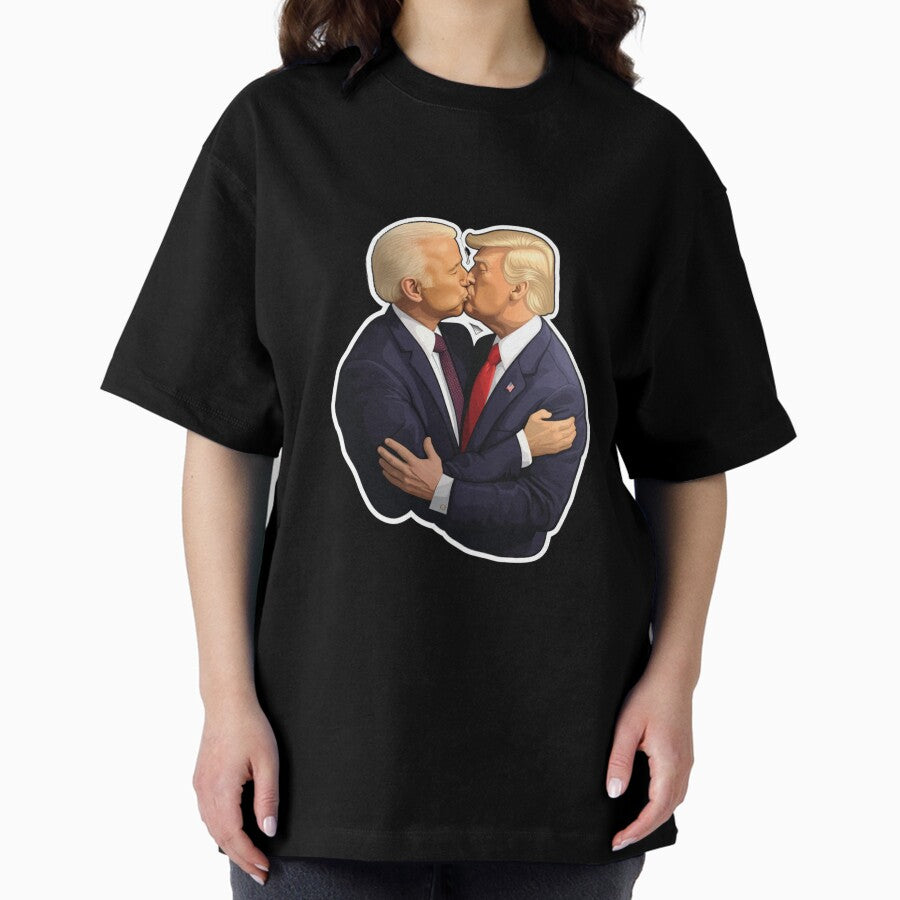 Trump And Biden Kisses Sticker Oversized T Shirt