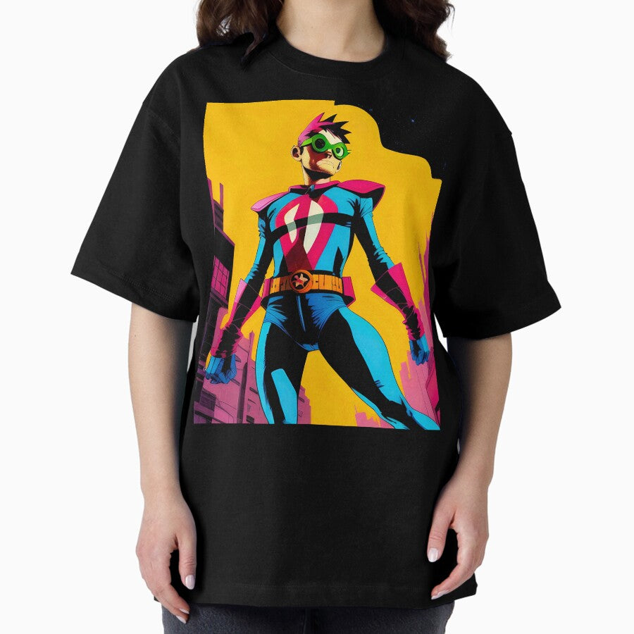 90's retro comic art superhero Oversized T-Shirt