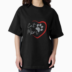 Cat mom with heart - gray text Oversized T-Shirt