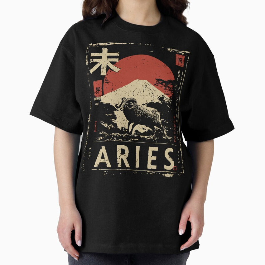 Aries The Ram With Mount Fuji Rage Oversized T Shirt