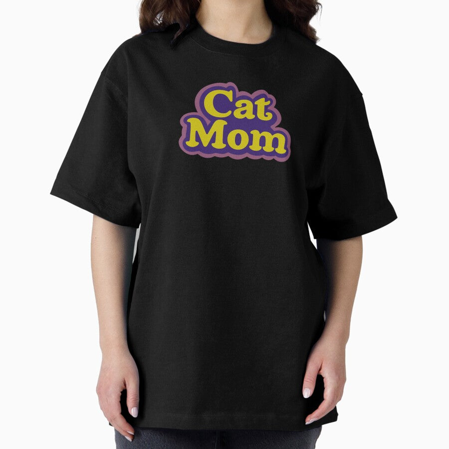 Cat Mom Color Block Vintage Font Quote Oversized T-Shirt