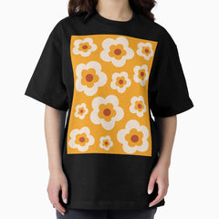 70S Retro Yellow Flower Colourful Oversized T Shirt