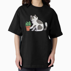 Cat Pushing Down Plant Oversized T-Shirt