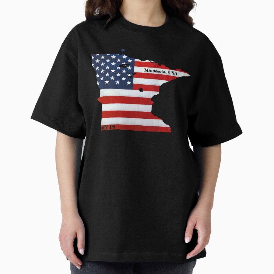 American Flag Over Minnesota Design Oversized T-Shirt