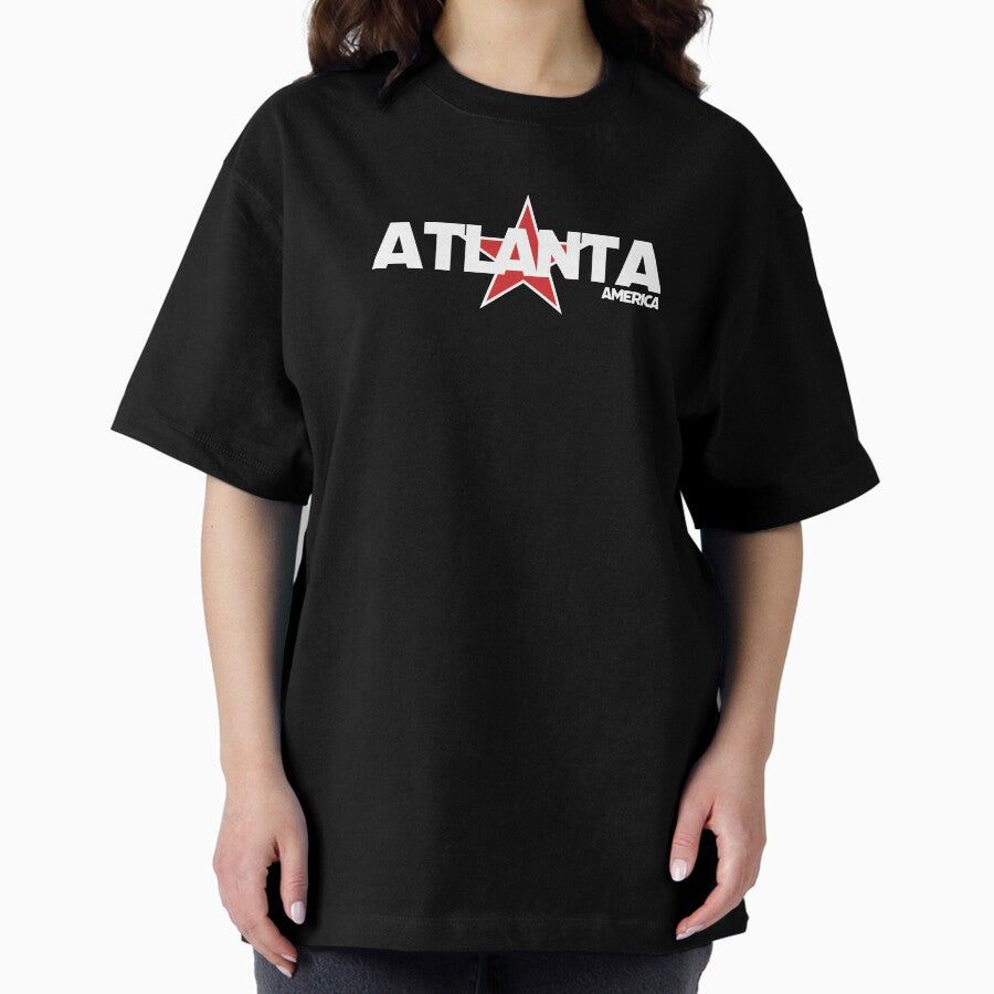 Atlanta America Including Red Star Background Oversized T Shirt