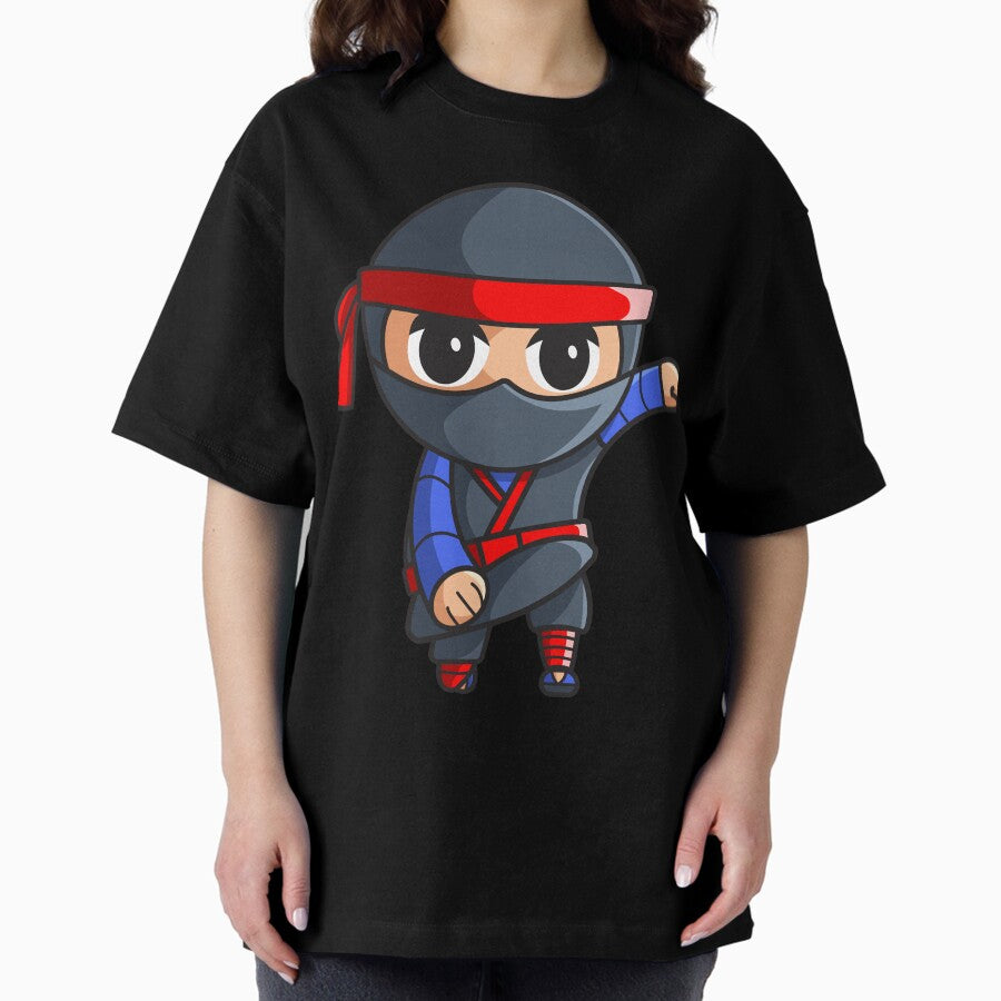 Chibi Ninja Superhero Landing Oversized T-Shirt
