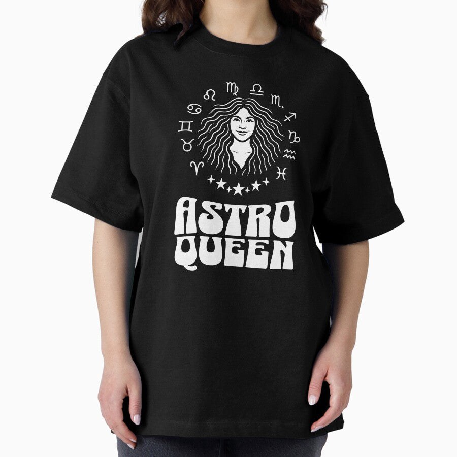 Astro Queen - Horoscope Zodiac Astrology Retro Art Oversized T-Shirt