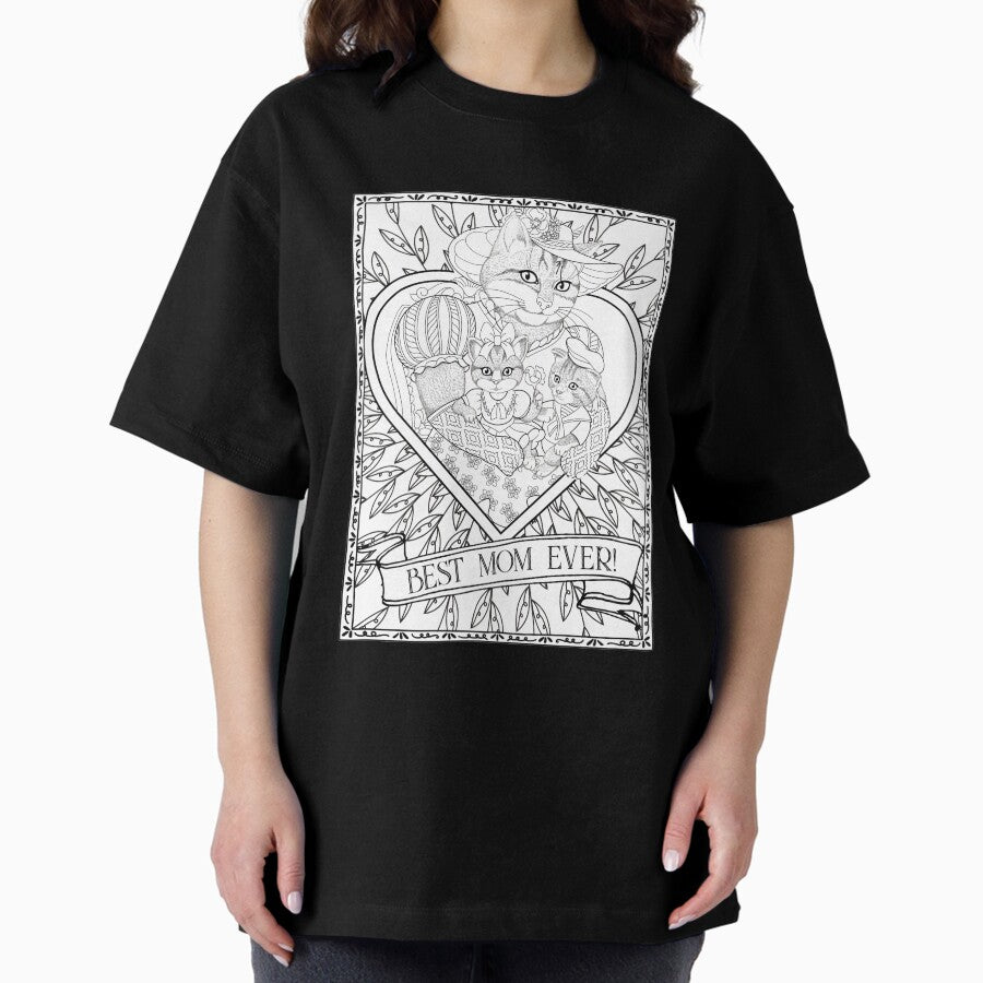 Best Mom Ever Vintage Cat Mummy With Kittens - Birthday Christmas Oversized T-Shirt