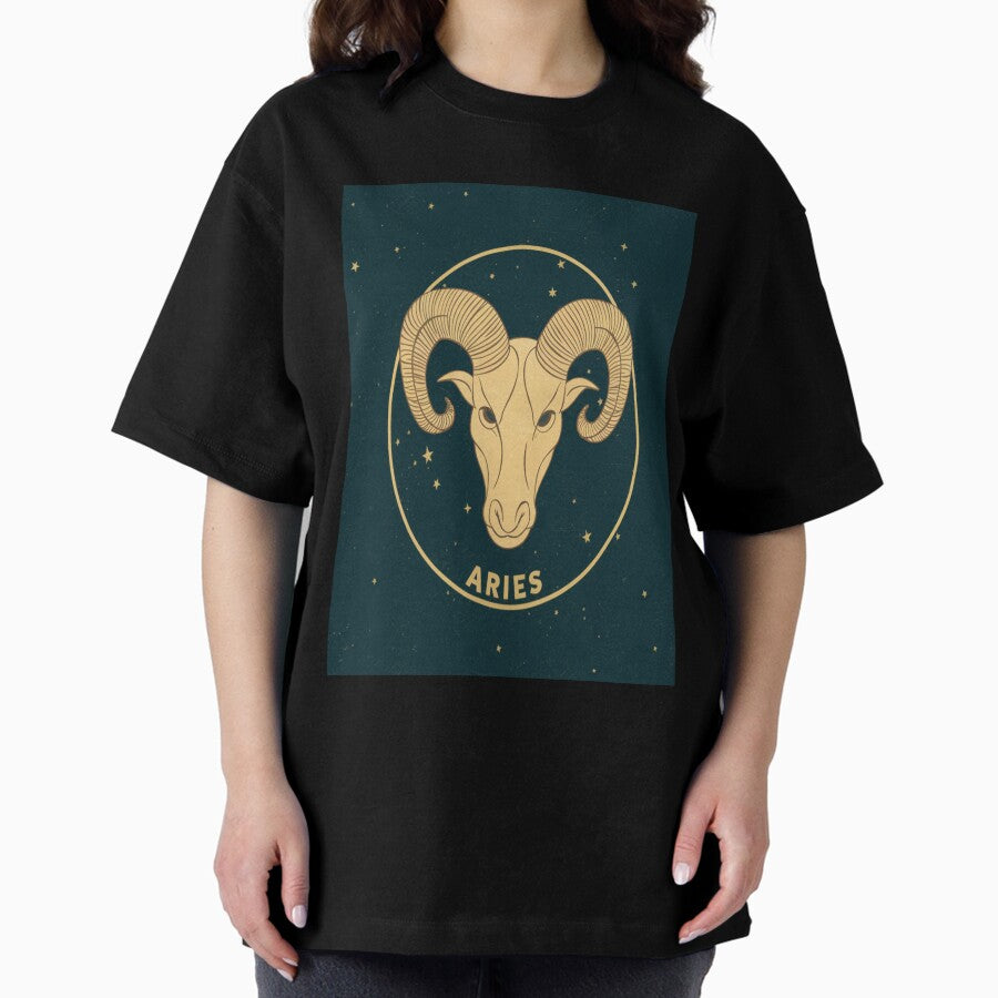 TDSUK Zodiac Designs: Aries Rams Head With Stern Eyes Oversized T-Shirt