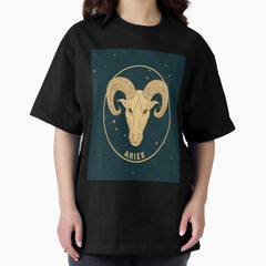 TDSUK Zodiac Designs: Aries Rams Head With Stern Eyes Oversized T-Shirt