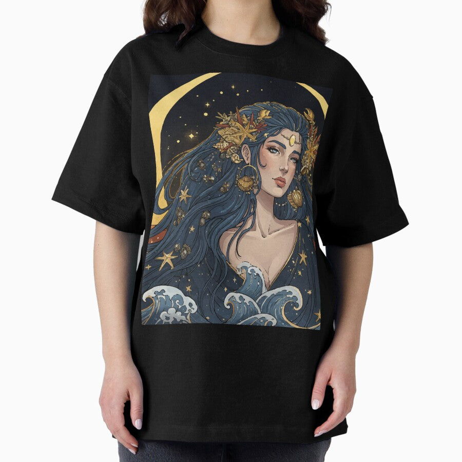 Zodiac Cancer - Mystical Occult Art in Art Nouveau Style Oversized T-Shirt