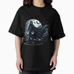 A mysterious superhero wears a cape and creates a powerful Halloween atmosphere Oversized T-Shirt