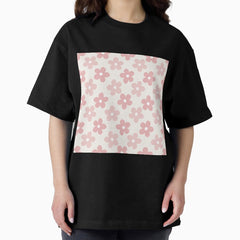 Pink Cream Daisy Flowers Retro Pattern Oversized T-Shirt