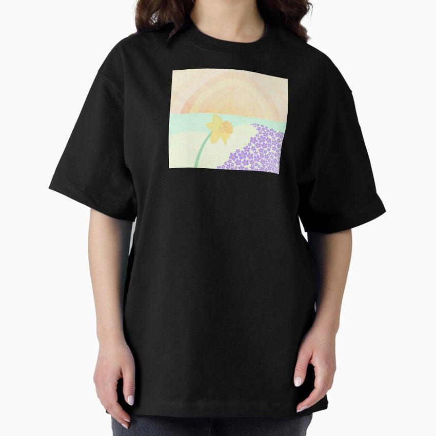 Daffodil Sunset, abstract Flower Field Oversized T-Shirt