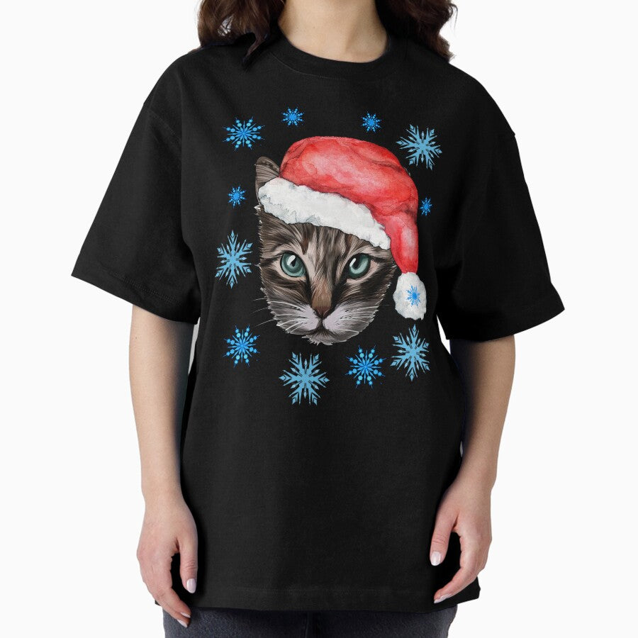 Cute Christmas Cat Oversized T-Shirt
