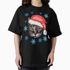 Cute Christmas Cat Oversized T-Shirt