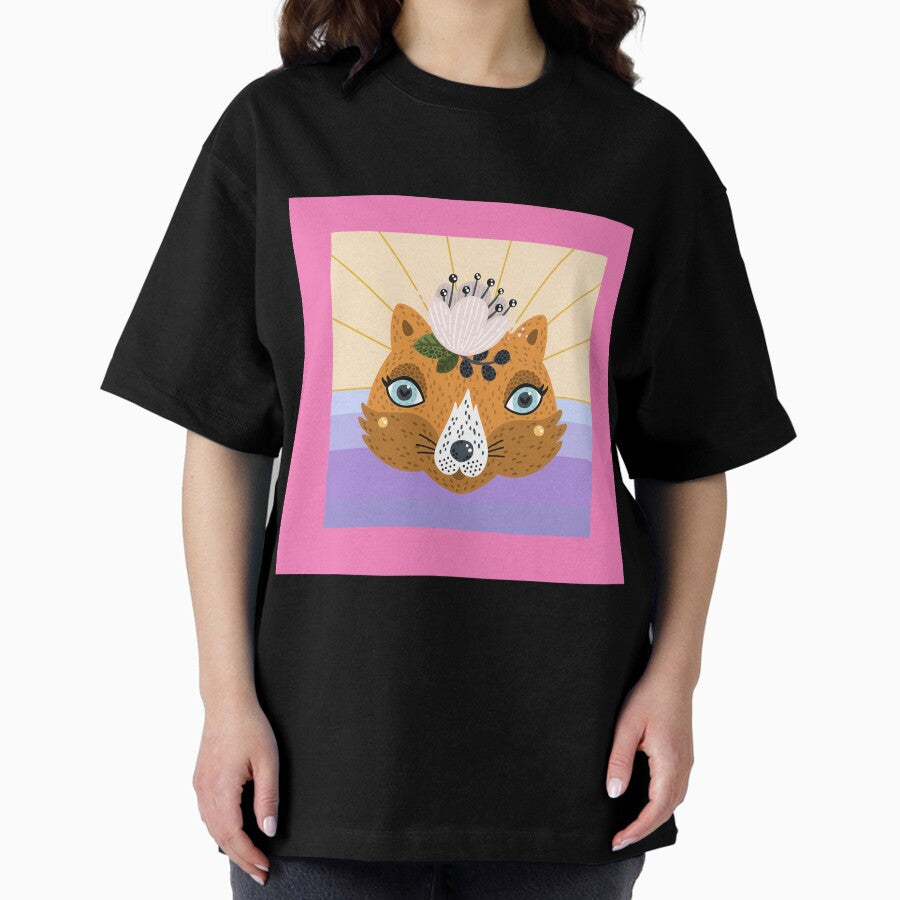 jungle fox face in retro pink sunset Oversized T-Shirt