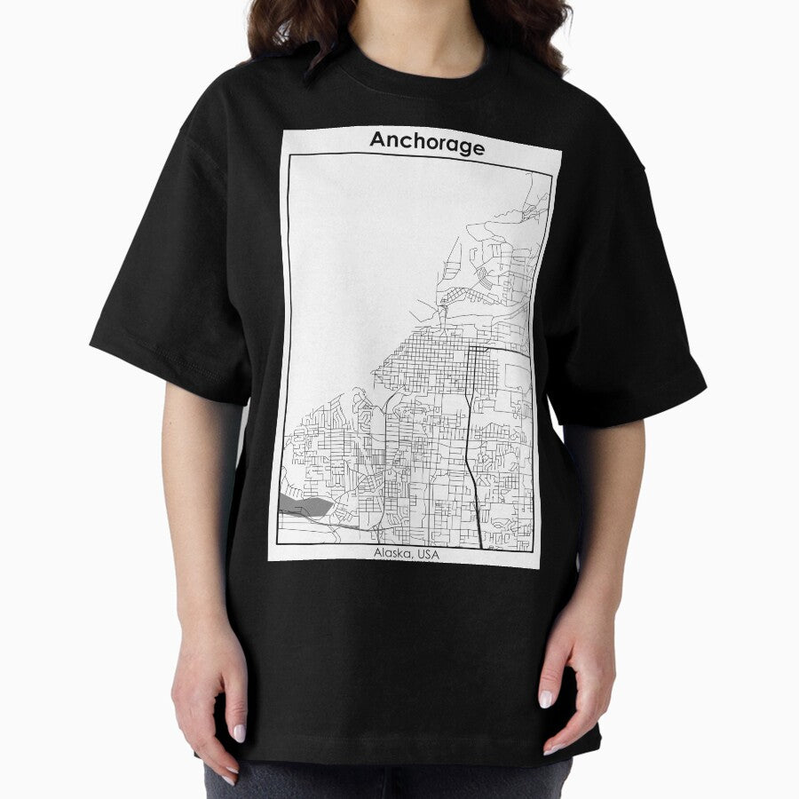 Anchorage Alaska Usa City Road Map Oversized T Shirt