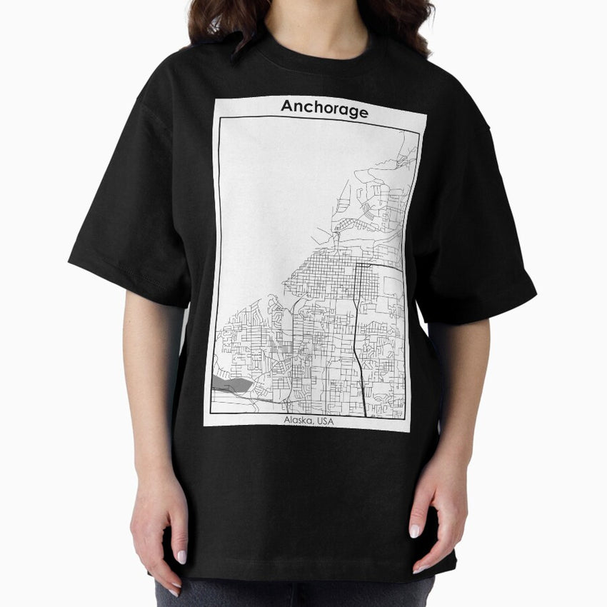 Anchorage Alaska Usa City Road Map Oversized T Shirt