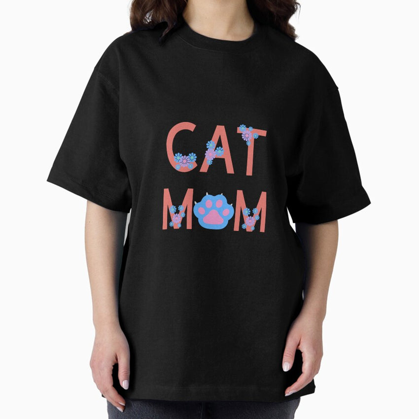 Floral Cat Mom Oversized T-Shirt
