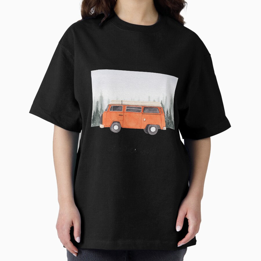 Adventure Awaits Watercolor Travelling Illustration Road Trip In The Mountains Oversized T Shirt