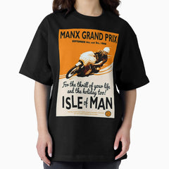 "MANX GRAND PRIX" Motorcycle Racing Print Oversized T-Shirt
