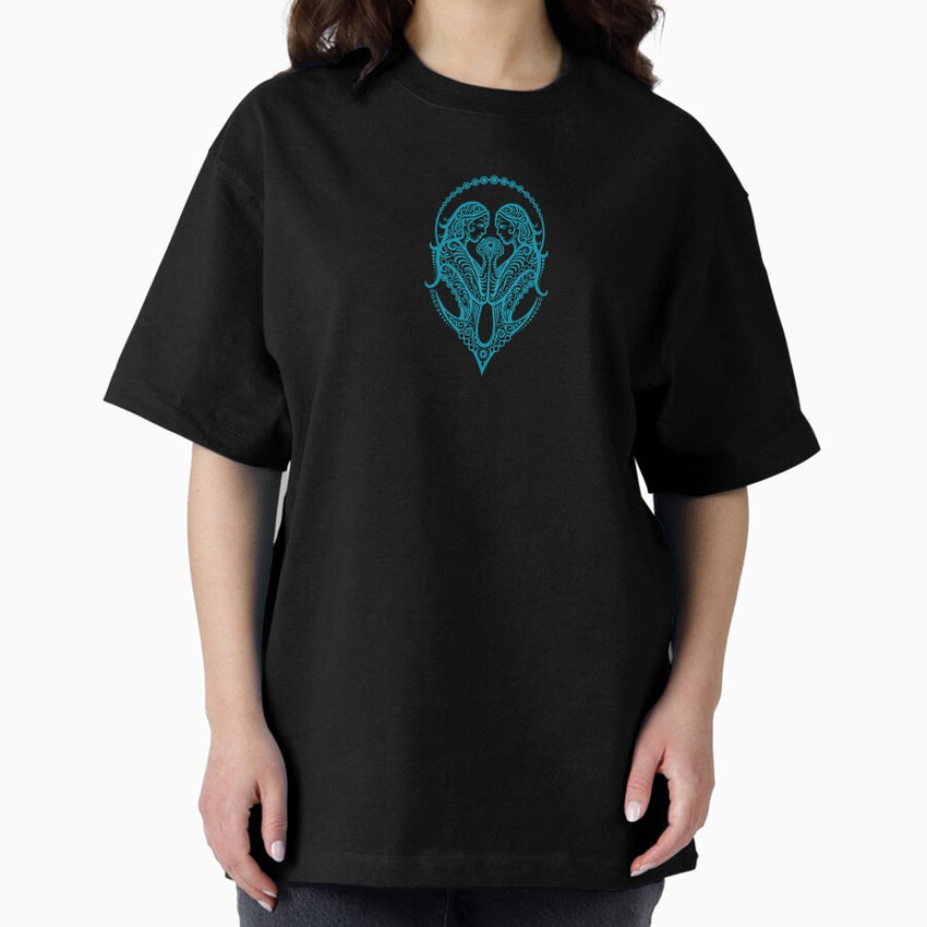 Blue Gemini Zodiac Sign in the Stars Oversized T-Shirt