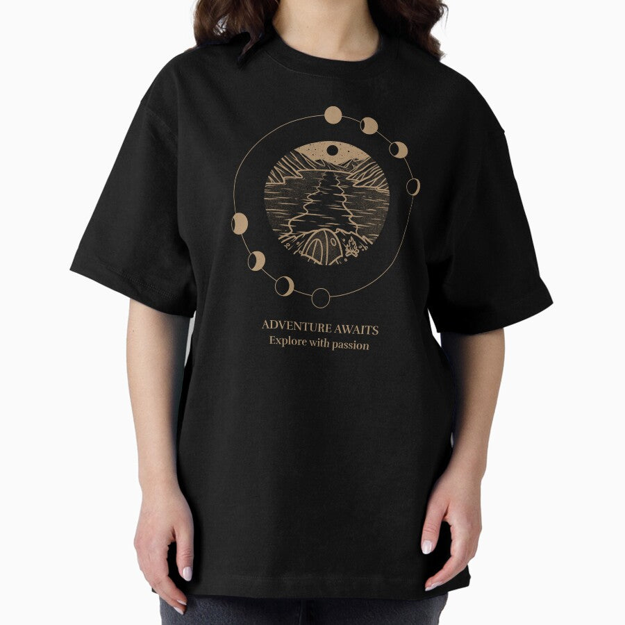 Adventure Awaits Explore With Passion Camping Graphic Oversized T Shirt