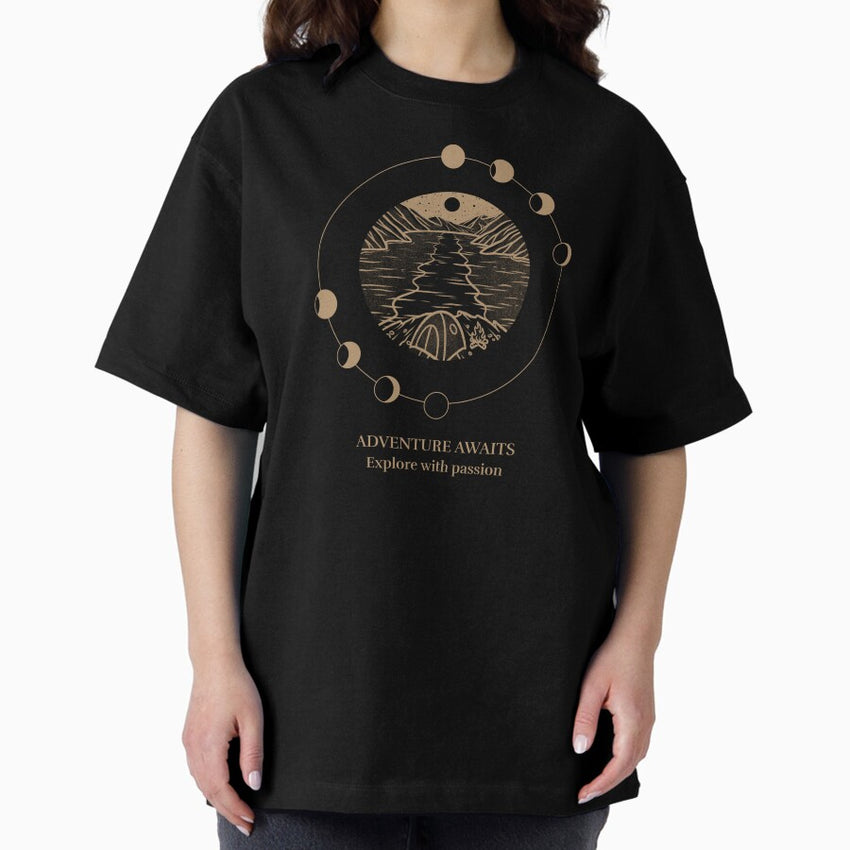 Adventure Awaits Explore With Passion Camping Graphic Oversized T Shirt