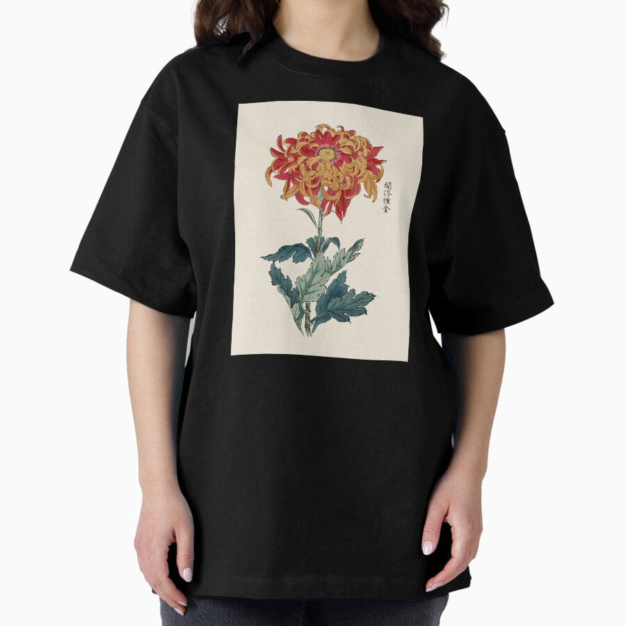 Chrysanthemum Antique Japanese Botanical Illustration Oversized T-Shirt