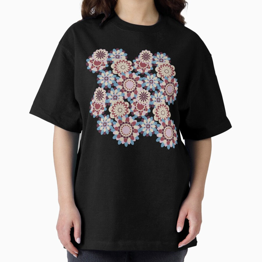 Retro Daisy Pattern Oversized T-Shirt