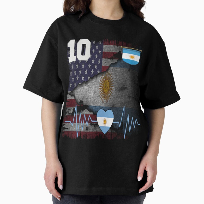 Argentina Jersey Heartbeat Argentina Soccer 10 Football Fan from USA Oversized T-Shirt