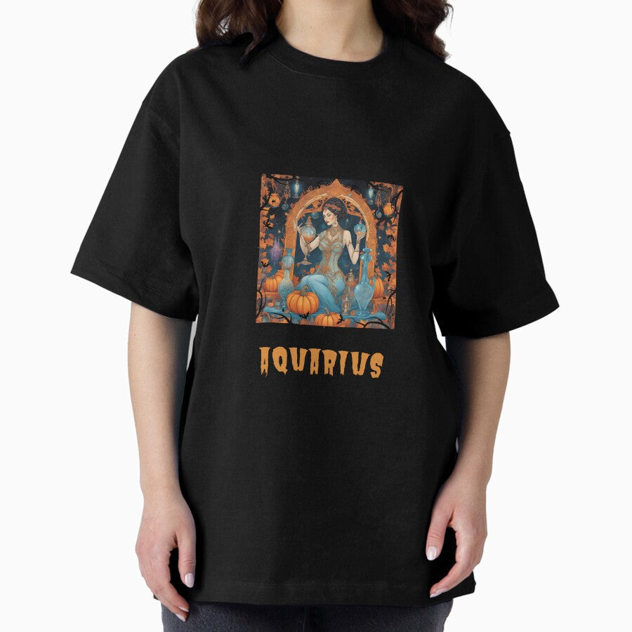 Halloween Zodiac Sign Aquarius Oversized T-Shirt