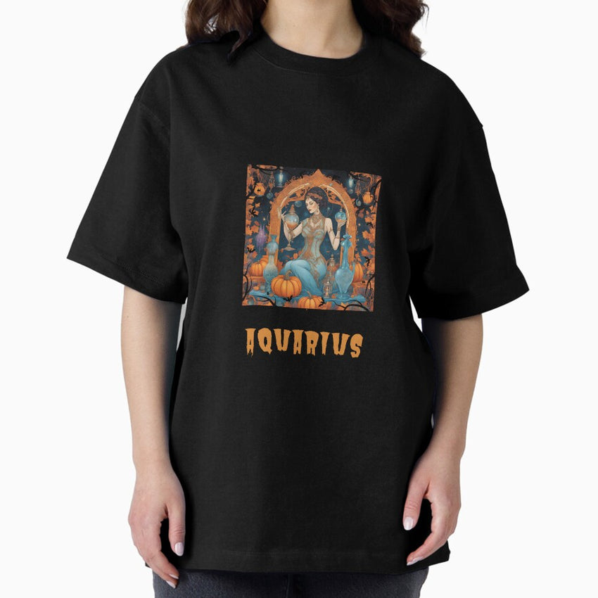 Halloween Zodiac Sign Aquarius Oversized T-Shirt