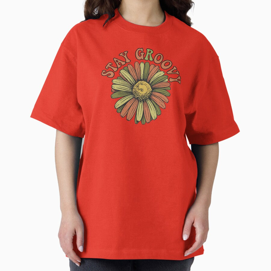 Stay Groovy Vintage Floral Design Oversized T Shirt