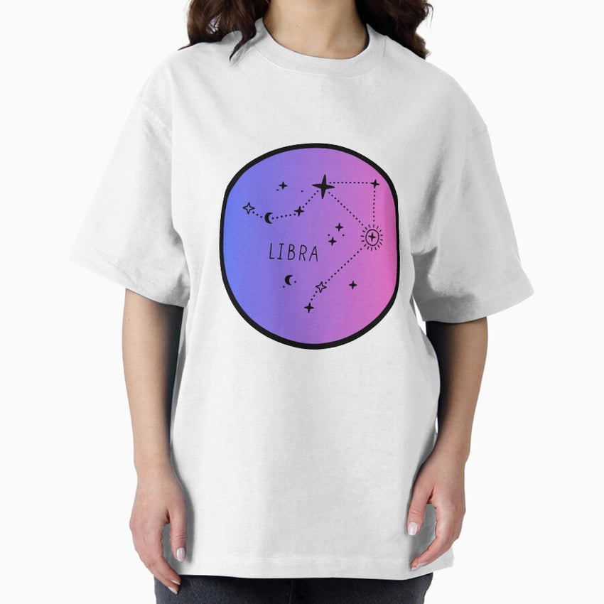 Libra Zodiac Logo with Constellation Gradient Oversized T-Shirt