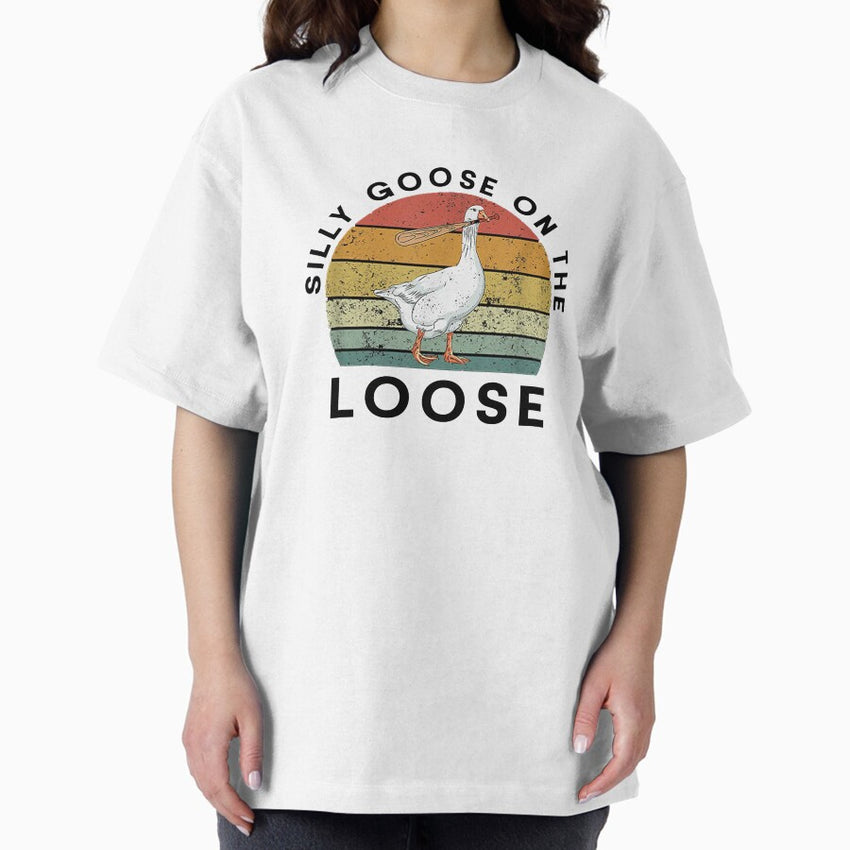 Silly Goose On The Loose Funny Goose Honk Bonk Meme Oversized T Shirt