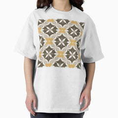 Mid Mod, Retro flower Pattern, Brown, Yellow Oversized T-Shirt