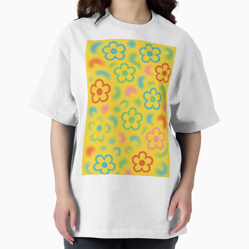 Groovy Retro Flower Power Pattern Oversized T-Shirt
