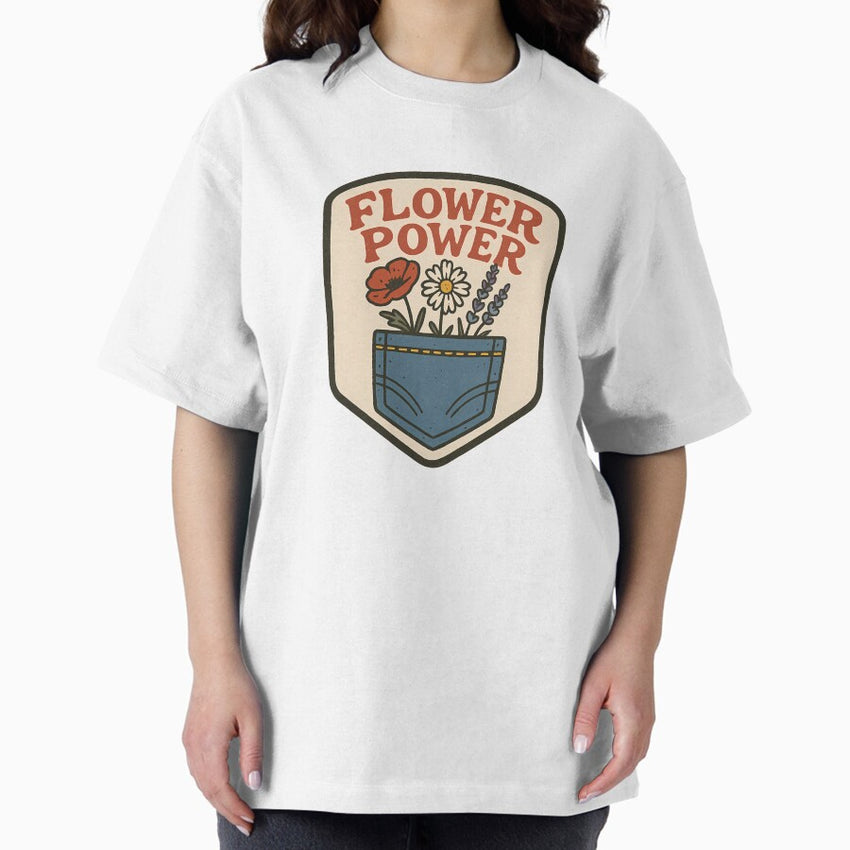 Flower Power Pocket Patch Oversized T-Shirt