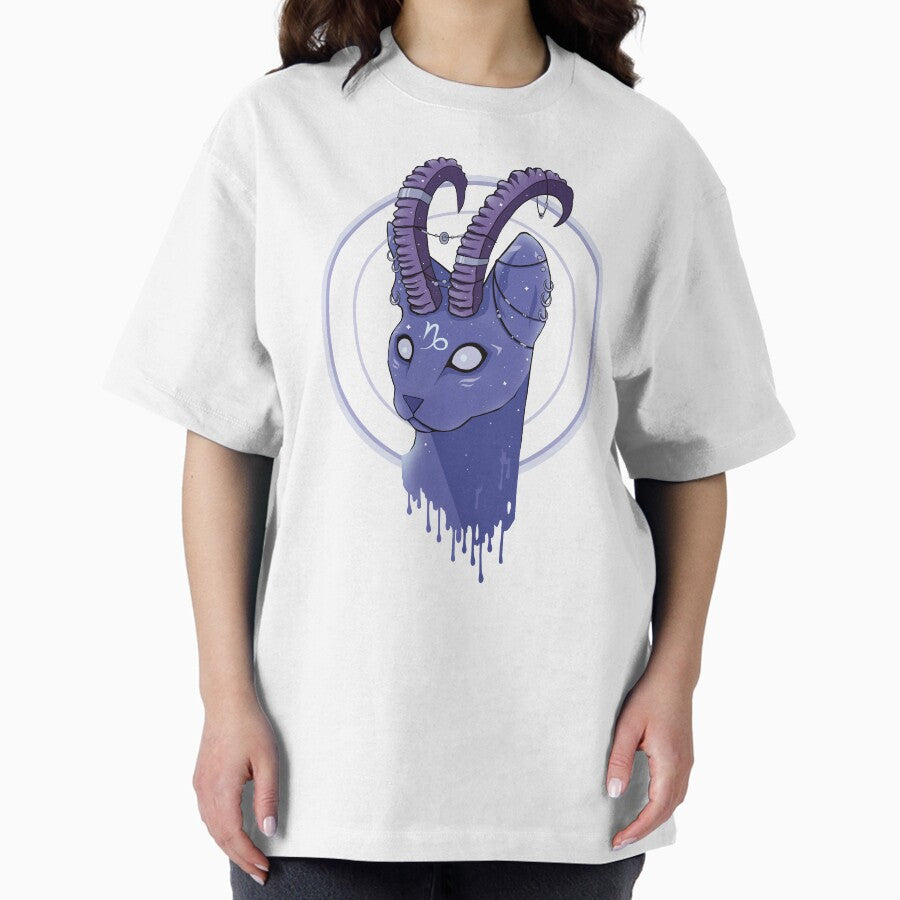 Capricorn Zodiac Space Cat Oversized T-Shirt