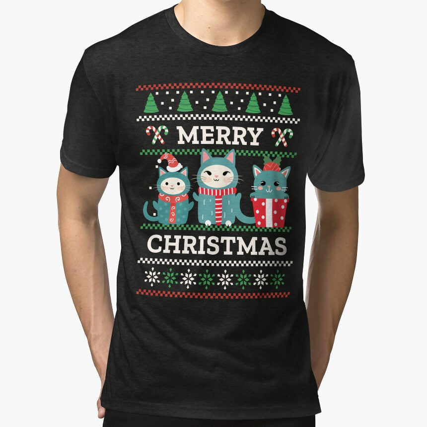 Christmas Gifts for Cat Lover | Christmas Shirt | Merry And Bright Shirt | Matching Christmas Shirt | Couple Christmas Shirts | Christmas Gift T-Shirt Tri-blend T-Shirt