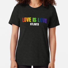 Atlanta Love is Love t-shirt, Rainbow color pride LGBTQ graphic t-shirt, Pride unisex t-shirt, pride outfit ideas, pride month tees, Tri-blend T-Shirt